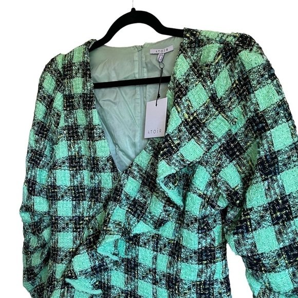 Atoir Leave Me Be Plaid Ruffle Tweed Mini Dress in Aspen Green Size 12 NWT - Picture 5 of 13